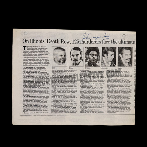 John Wayne Gacy Signed Newspaper Clipping