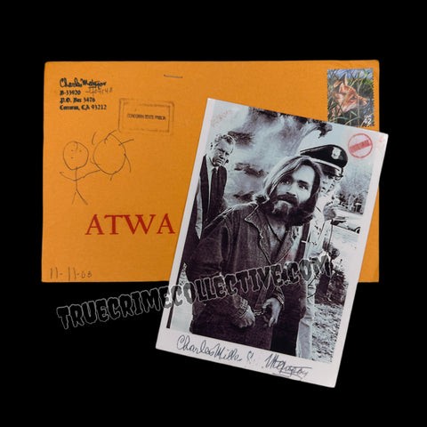 Charles Manson Signed Photo & Envelope
