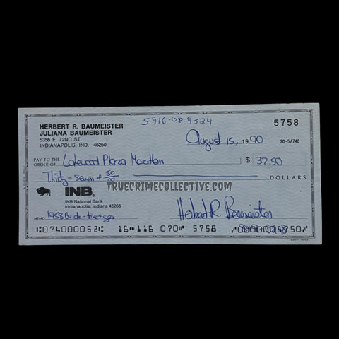 Herbert Baumeister Signed Check