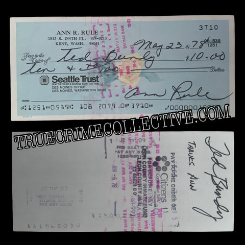 Ted Bundy Signed Check From Author Ann Rule