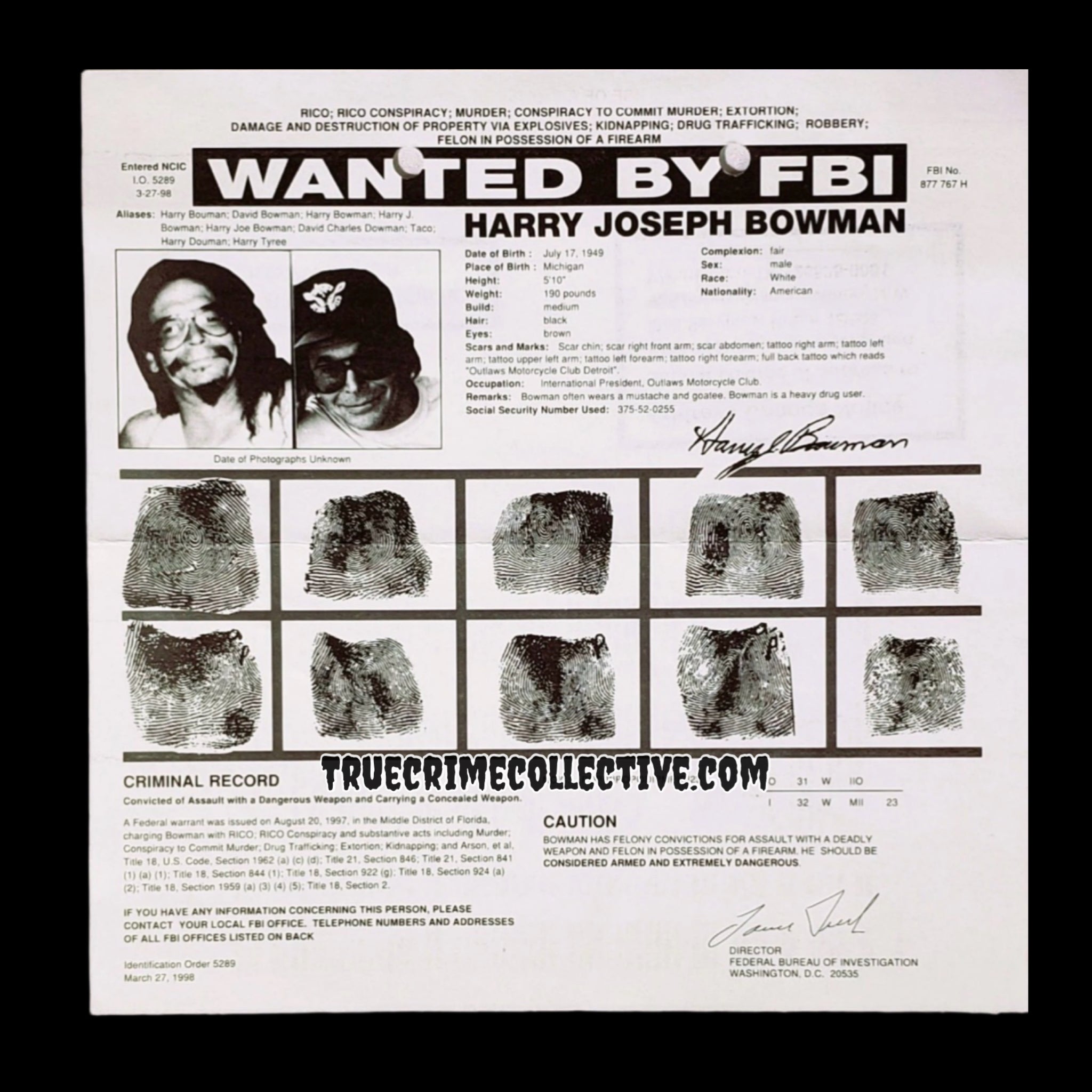 Harry Taco Bowman Original Wanted Poster