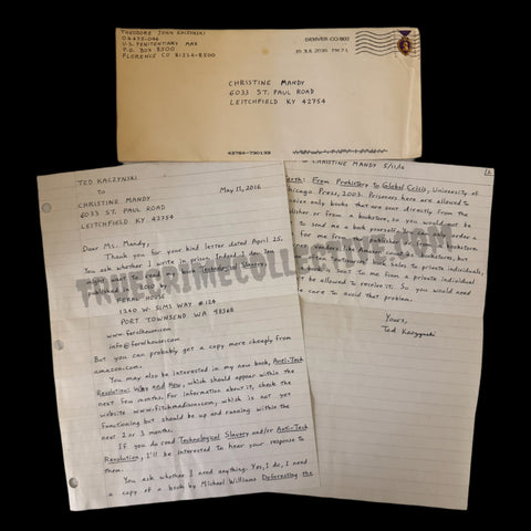 Ted Kaczynski “Unabomber” Signed Letter & Envelope