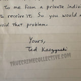 Ted Kaczynski “Unabomber” Signed Letter & Envelope